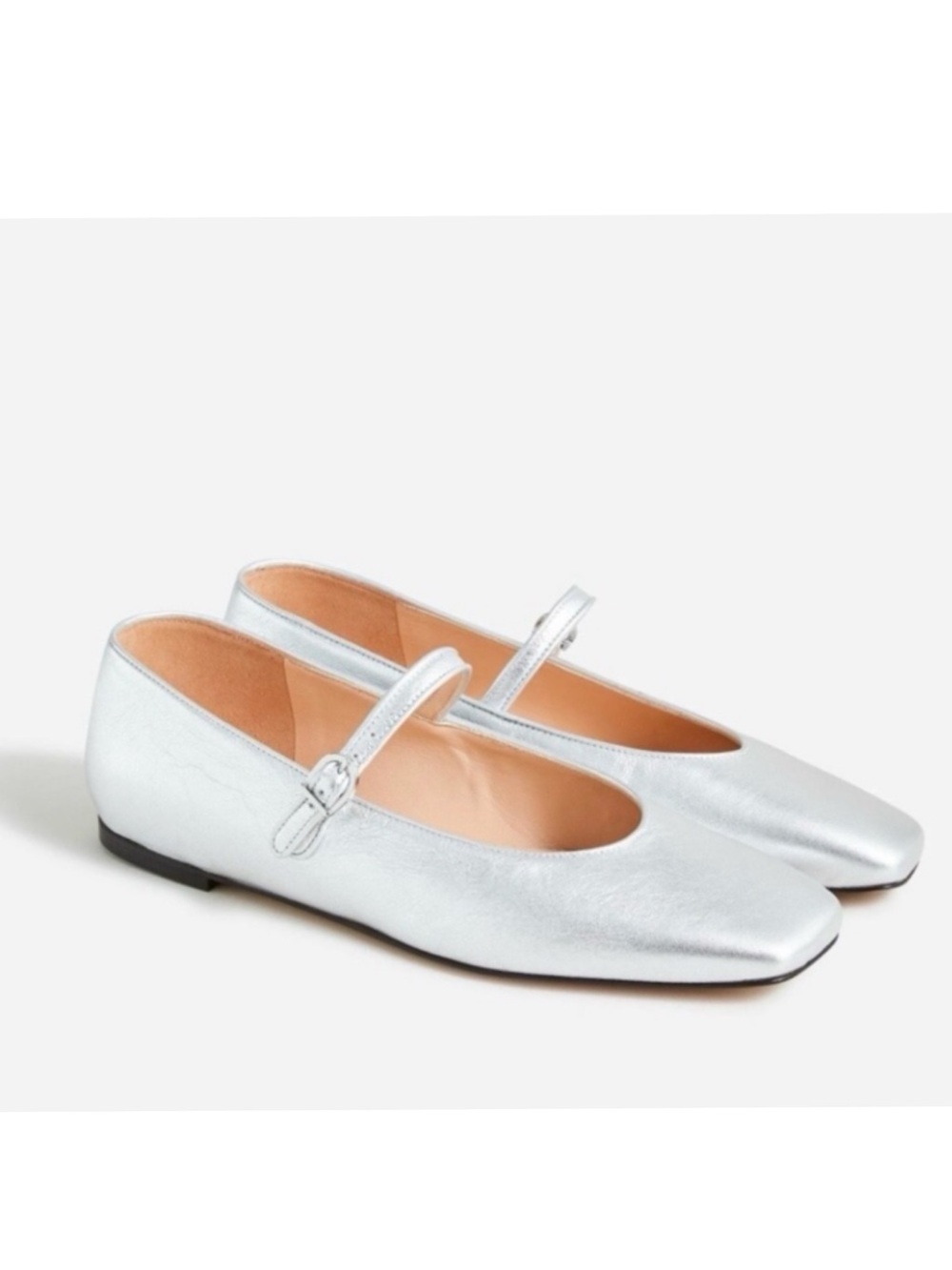 J. CREW Anya Metallic Mary Jane Ballet Flat in Silver
